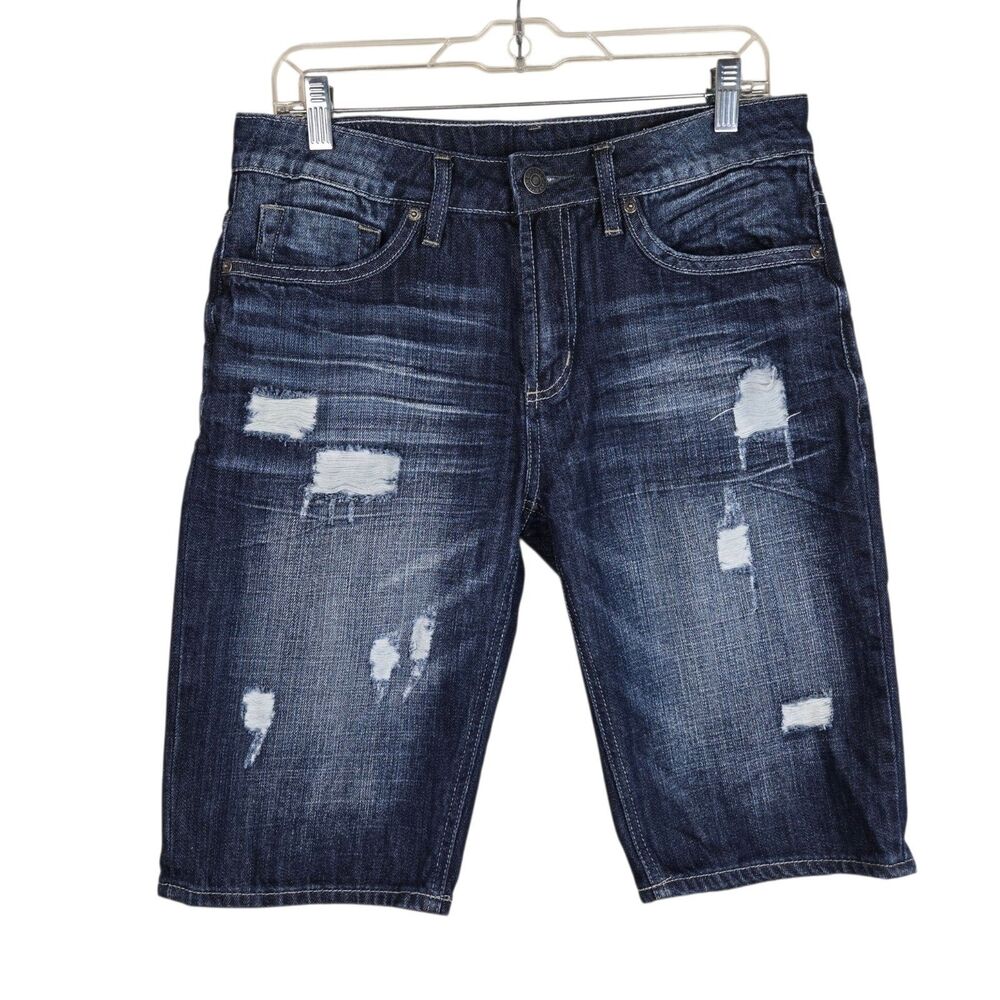 Buffalo David Bitton Parker X Denim Shorts 31 Blue Slim Fit Stretch Distressed